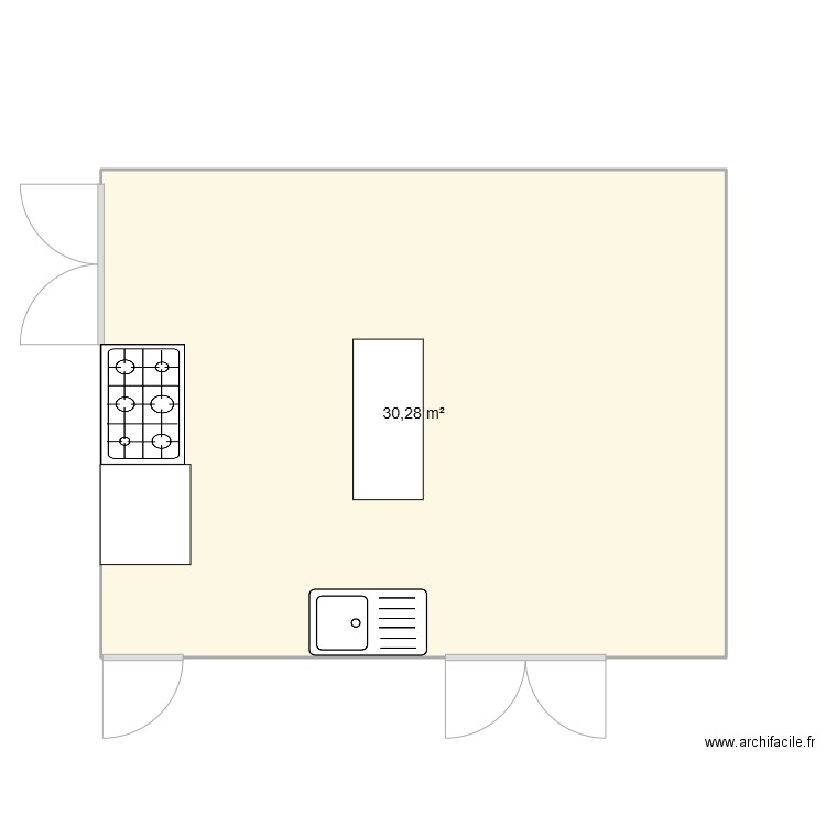 Cafeteria. Plan de 1 pièce et 30 m2