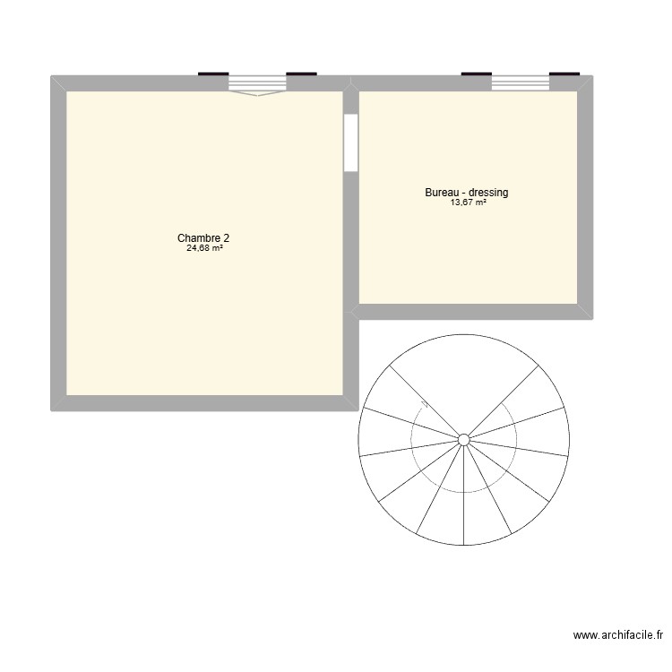 Etage 1 2ème niveau. Plan de 2 pièces et 38 m2