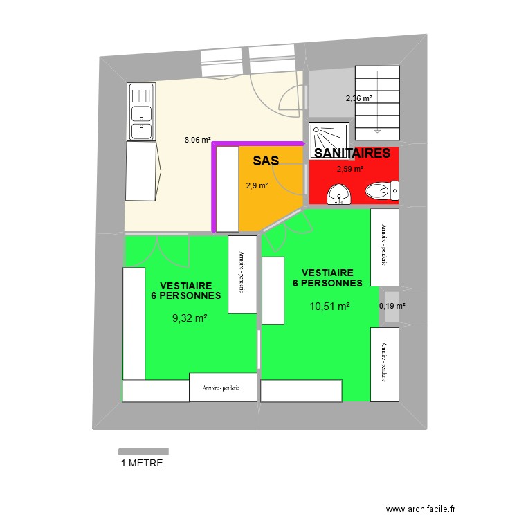 POTIERS 3 RDC.2. Plan de 7 pièces et 36 m2