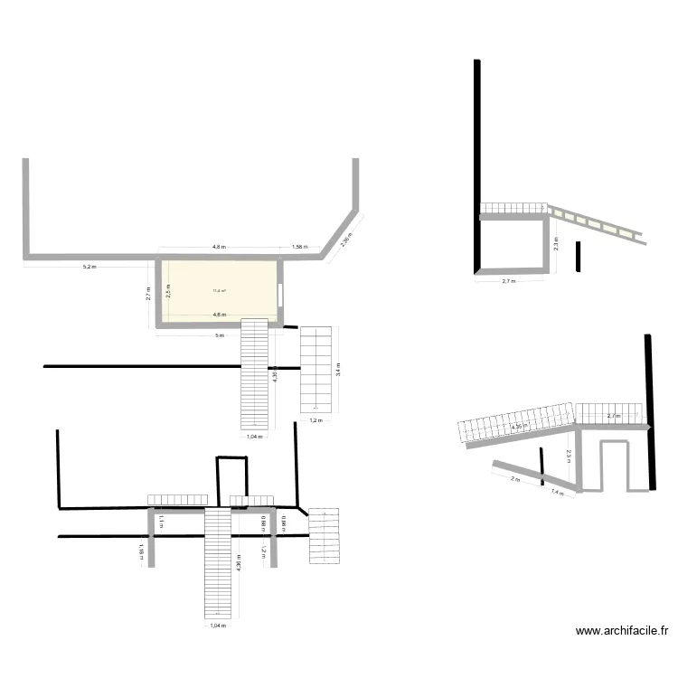 Atelier vue de dessus. Plan de 5  et 12 m²