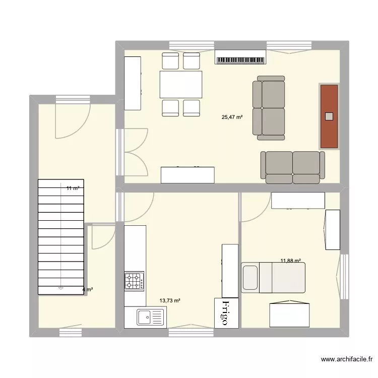 rdc. Plan de 5 Pièces et 66 m²