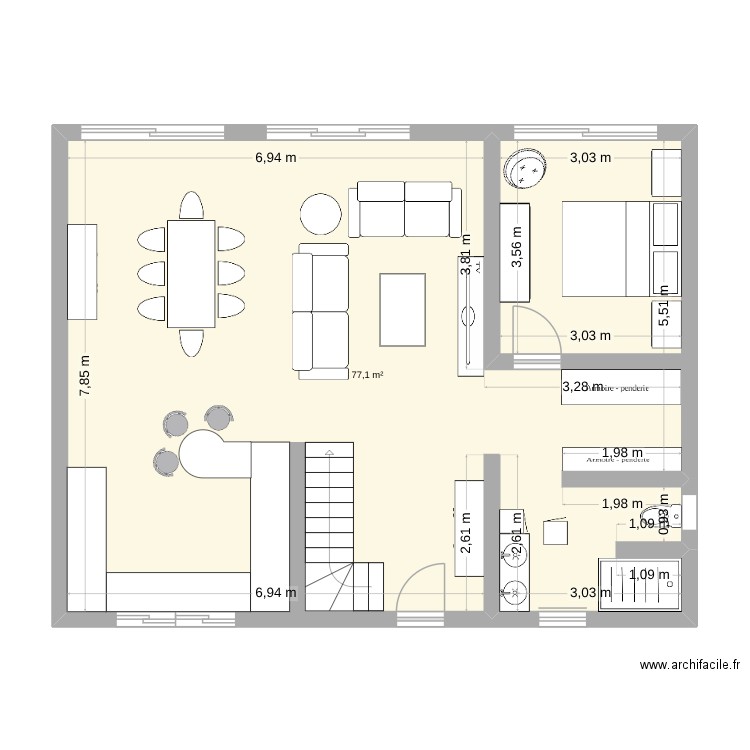 2025planstelucie1. Plan de 1 pièce et 77 m2