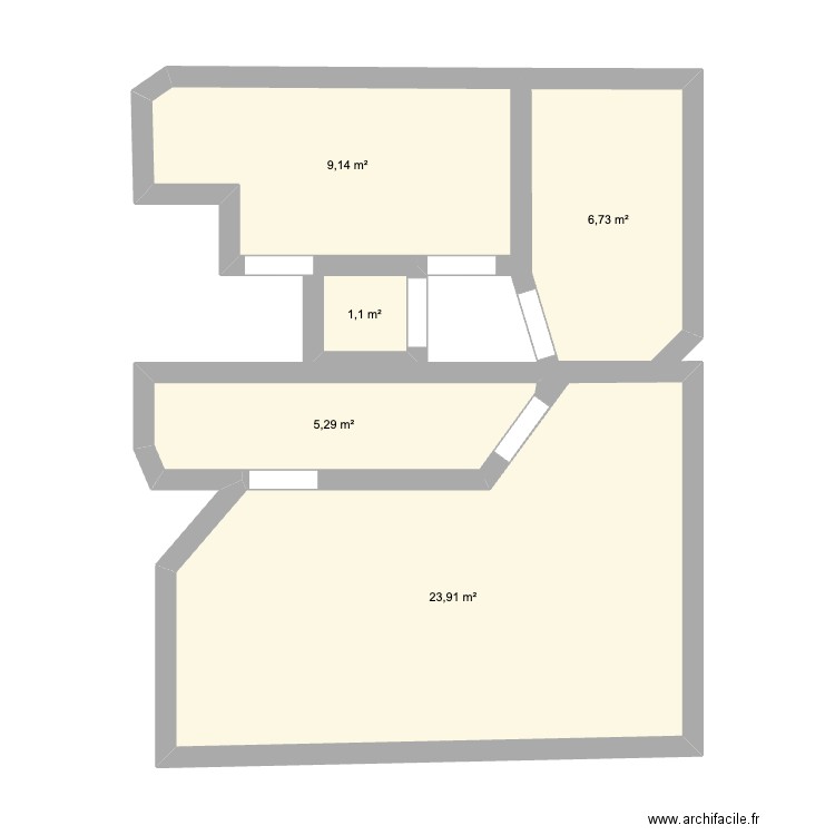 travail. Plan de 5 pièces et 46 m2