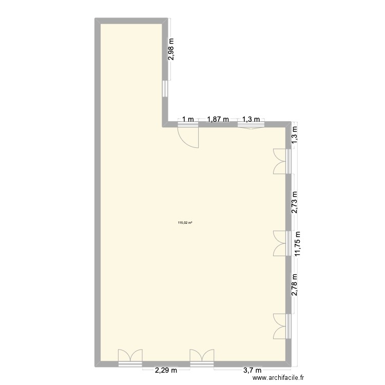 RDC mini cytes. Plan de 1 pièce et 115 m2