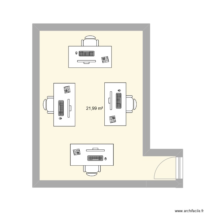 bureau. Plan de 1 pièce et 22 m2