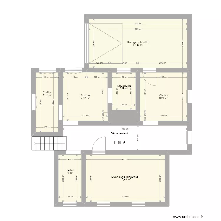 Sous sol semi enterr&eacute;. Plan de 
