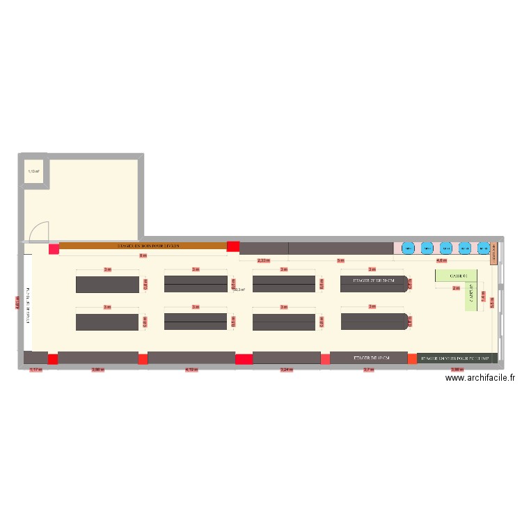 salah magasin. Plan de 2 pièces et 151 m2