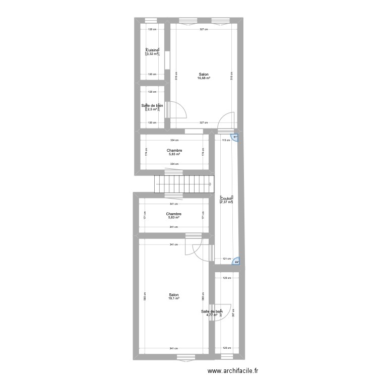 LELONG 2EME étage. Plan de 8 pièces et 65 m2