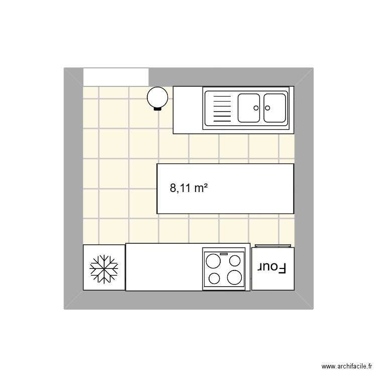cuisine chez Papé Jean. Plan de 1 pièce et 8 m2