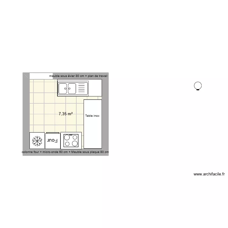 cuisine chez Pap&eacute; Jean. Plan de 1  et 7 m²