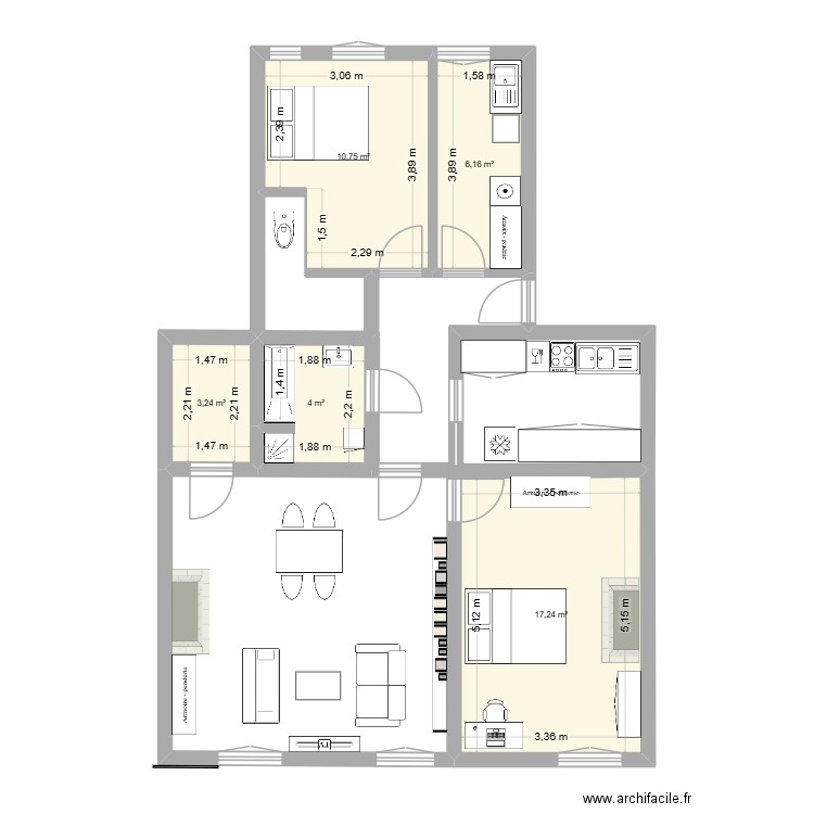 place carnot 3. Plan de 5 pièces et 41 m2