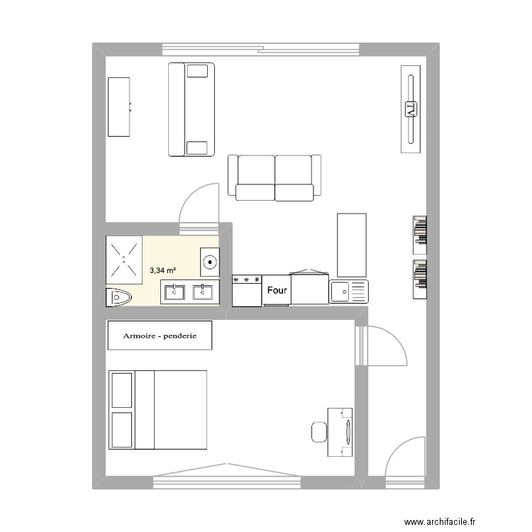 Apartement 1 ch. Plan de 1 pièce et 3 m2