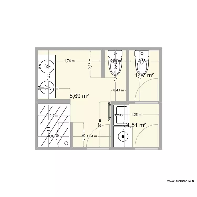 SDB/BUANDERIE. Plan de 3 Pièces et 8 m² SDB/BUANDERIE. Plan de 3 Pièces et 8 m²