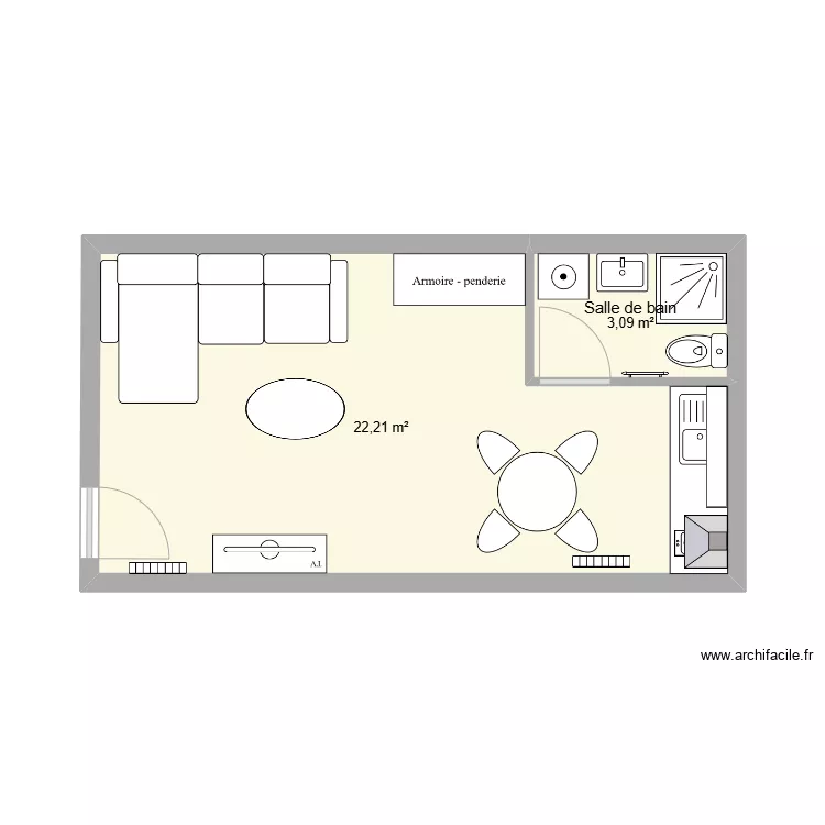 STUDIO 25m&sup2;. Plan de 