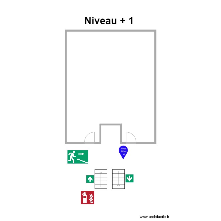 Niveau + 1. Plan de 1 pièce et 34 m2