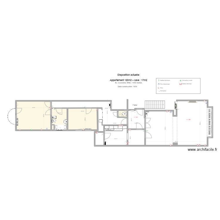 Pasc Av. Cour _ Vide_ElectActuel. Plan de 5 pièces et 34 m2