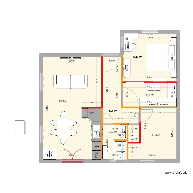 Plan maison 2. Plan de 7 pièces et 65 m2