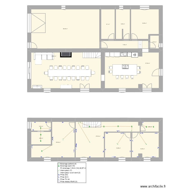 elec etage. Plan de 15 pièces et 266 m2
