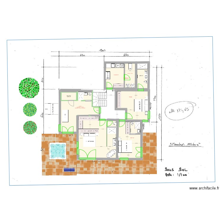 REZ JARDIN ESC CENTR SAMOENS 3CH+SAUNA V2. Plan de 7 pièces et 107 m2