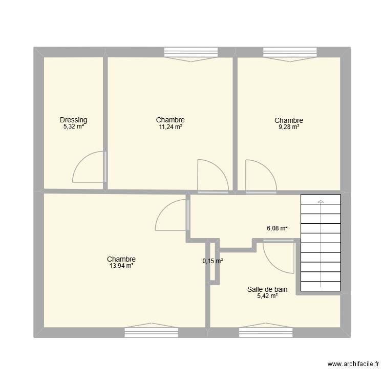 Ampere R+1 Existant. Plan de 7 pièces et 51 m2