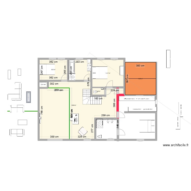 1ER ANNIE. Plan de 5 pièces et 111 m2