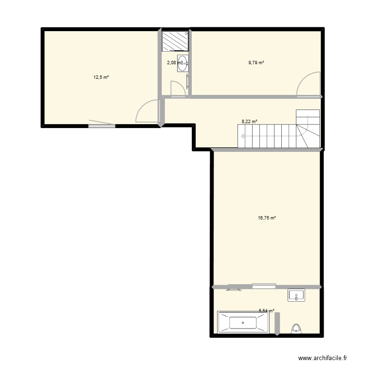 appartement é. Plan de 6 pièces et 55 m2