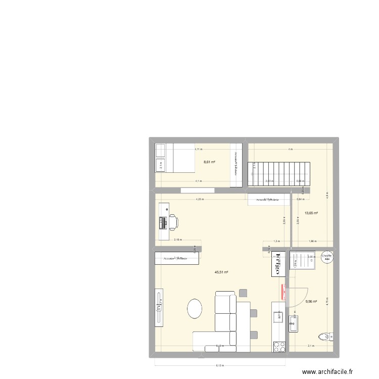 Mezzanine V1905. Plan de 10 pièces et 147 m2
