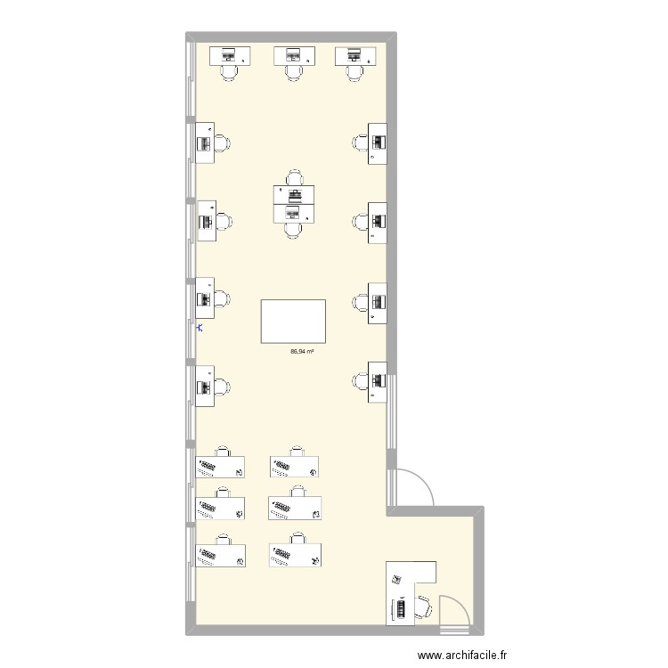 classe. Plan de 1 pièce et 87 m2