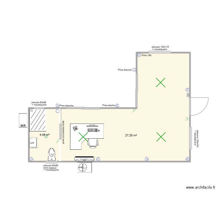 home concept bureau/accueil - Sébastien. Plan de 2 pièces et 32 m2