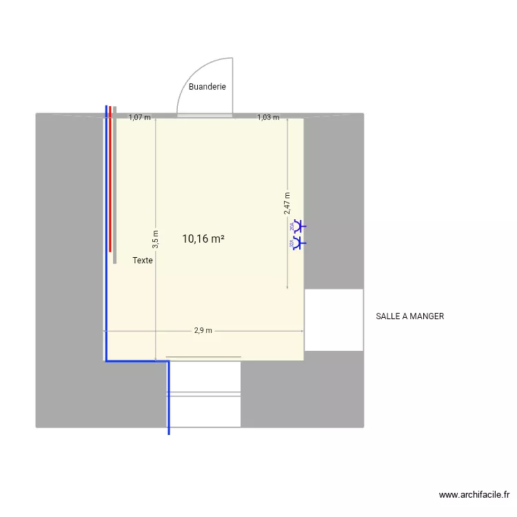 Cuisine presbyteere. Plan de 1 pièce et 10 m²