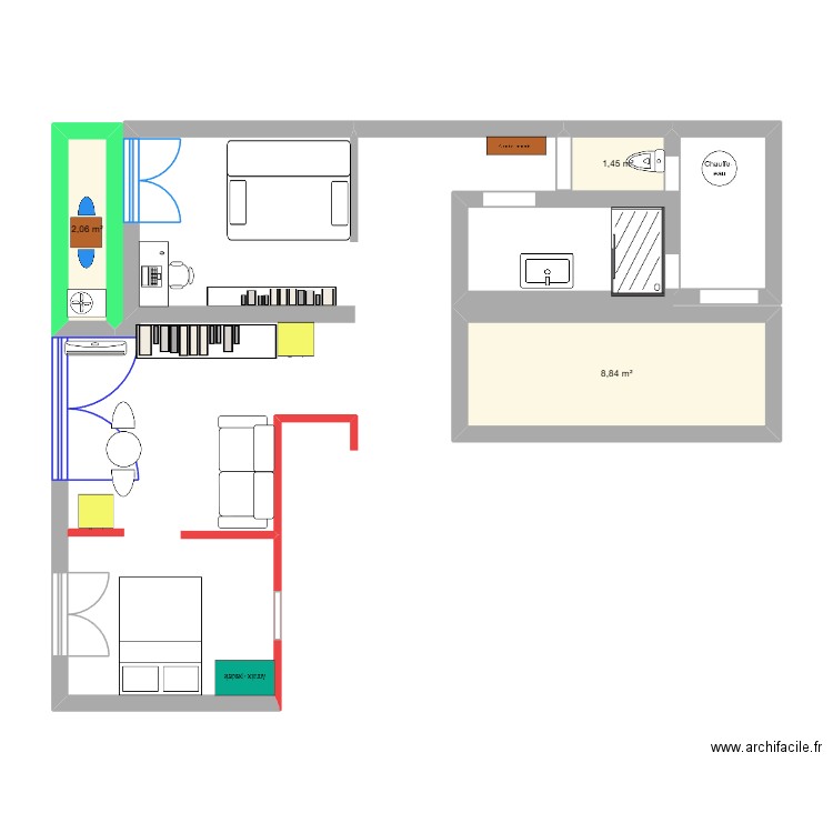 chambre 2. Plan de 3 pièces et 12 m2