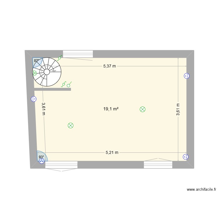 R+1. Plan de 1 pièce et 19 m2