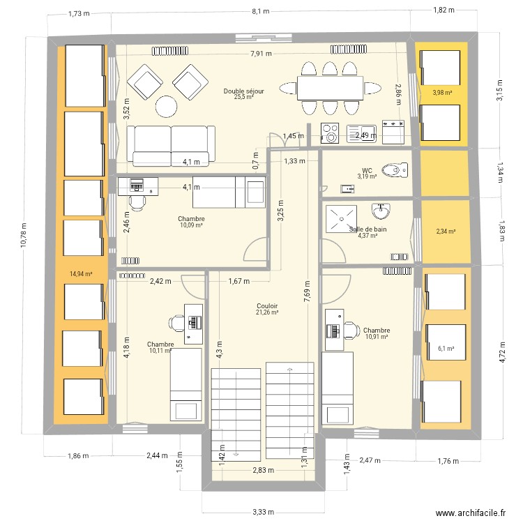 Plan 2eme Etage Existant. Plan de 12 pièces et 114 m2