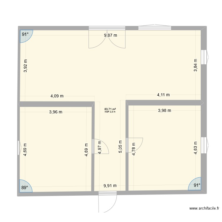 Mailleres plan initial. Plan de 1 pièce et 84 m2