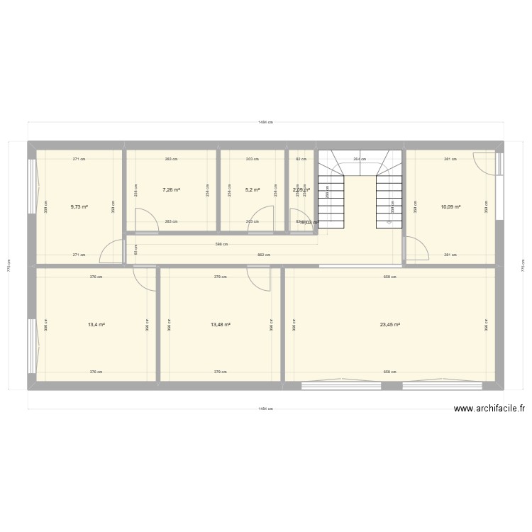 PETIT-QUEVILLY - Etage - Situation actuelle - Version 1. Plan de 9 pièces et 100 m2