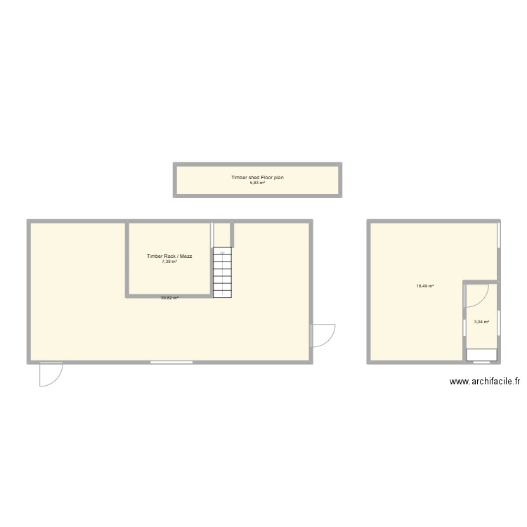 Timber shed floor plan. Plan de 5 pièces et 75 m2