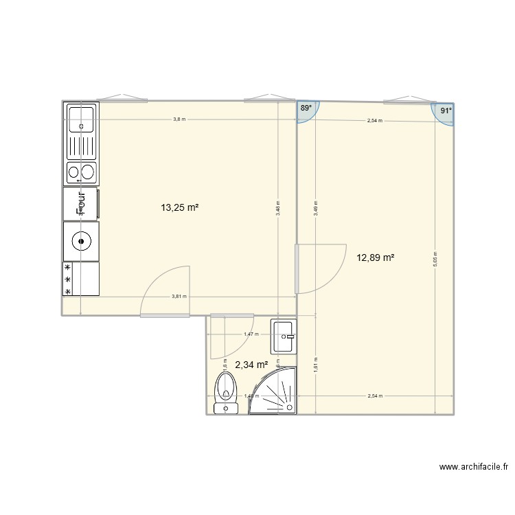 APPARTEMENT JEAN MICHEL. Plan de 3 pièces et 28 m2