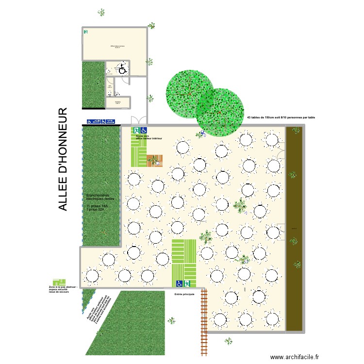 Diner et soirée 40 tables. Plan de 6 pièces et 580 m2