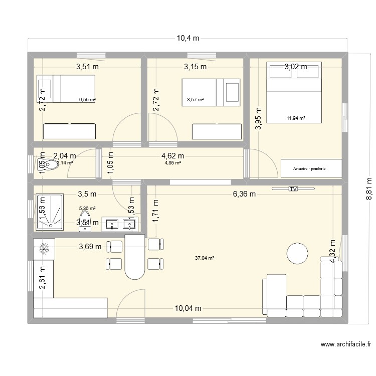 ludvin 2ab. Plan de 7 pièces et 79 m2