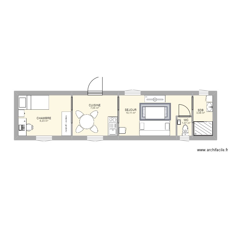 MAISON CONTAINER EMMA. Plan de 5 pièces et 30 m2