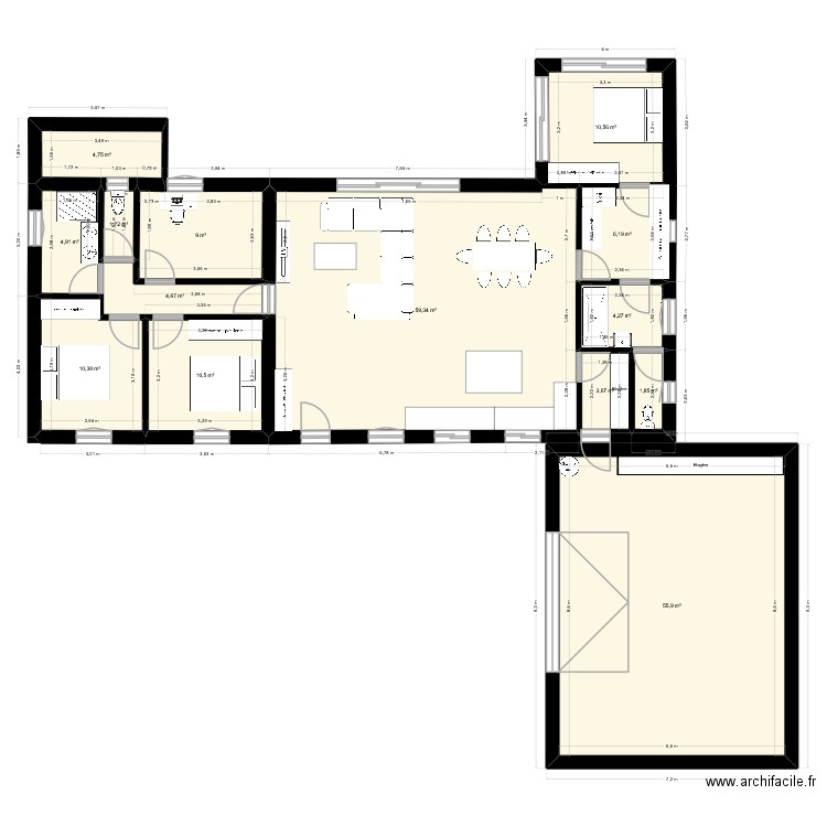 plan maison 2. Plan de 14 pièces et 187 m2