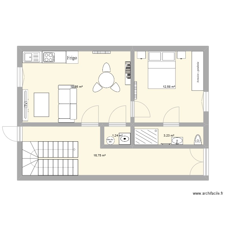 Cannet - RDC meublé. Plan de 5 pièces et 53 m2