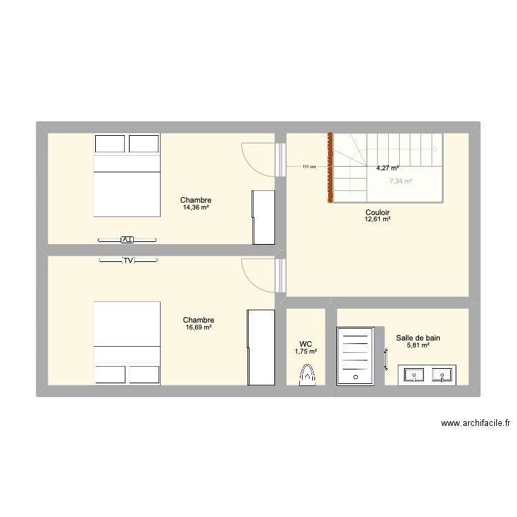 1er étage Marée Bleue. Plan de 13 pièces et 112 m2