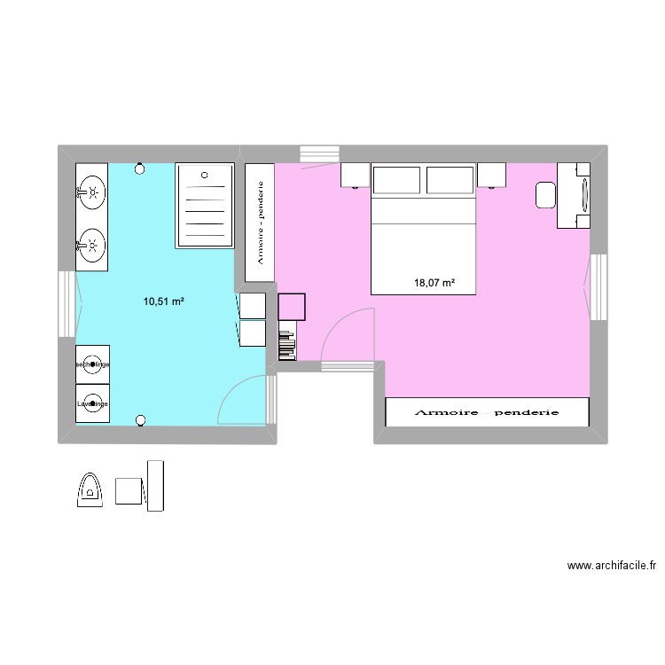 PROJET SDB BIS. Plan de 2 pièces et 29 m2