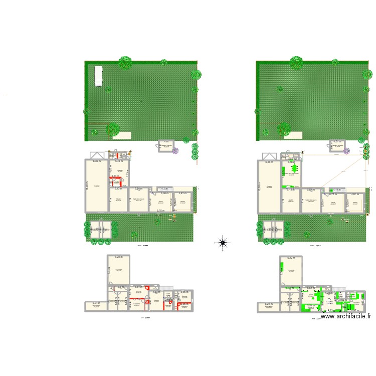 Le 750 - Plan avant/après. Plan de 69 pièces et 1090 m2