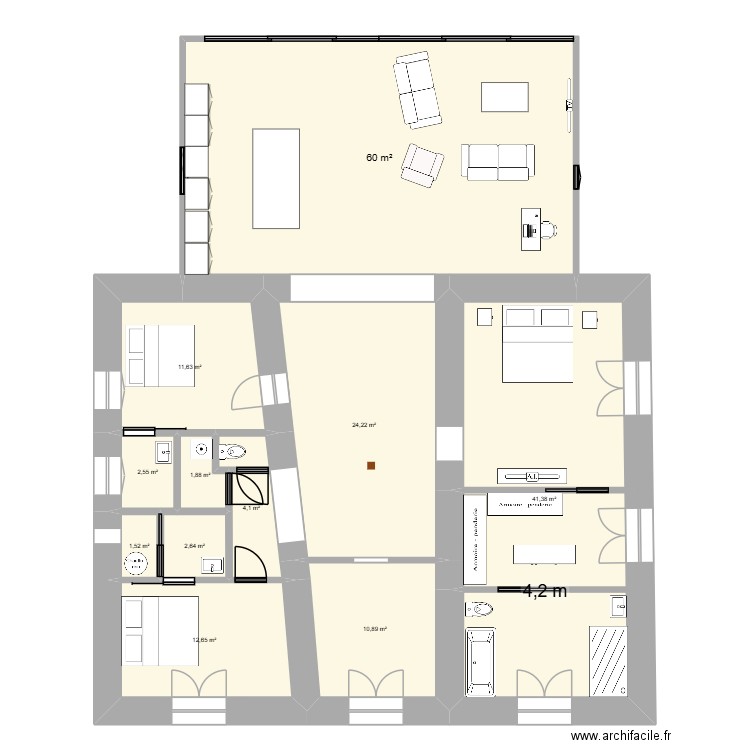Ben. Plan de 11 pièces et 173 m2