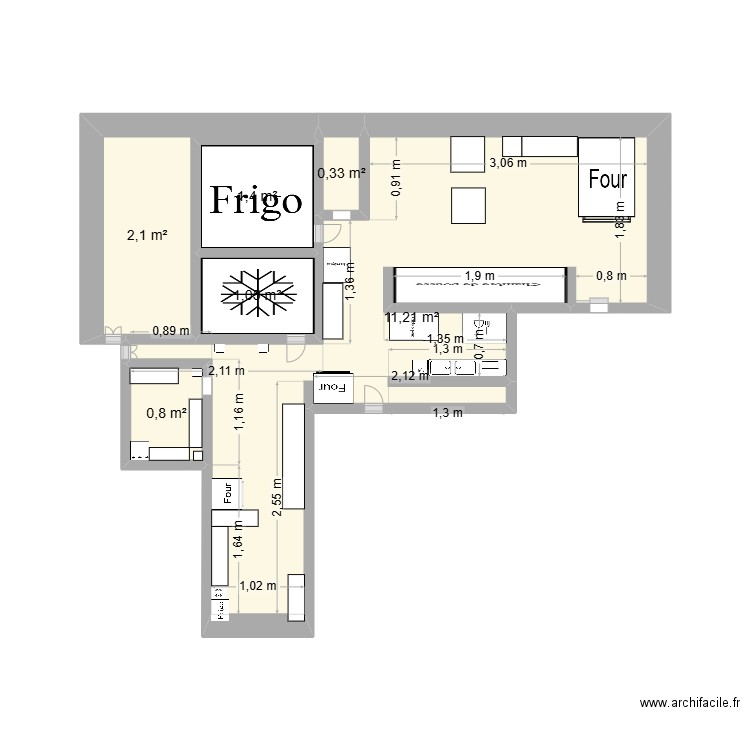BOULANGERIE. Plan de 6 pièces et 17 m2