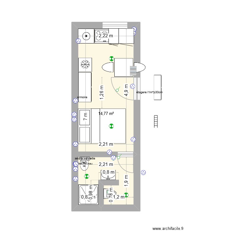 box_studio8. Plan de 1 pièce et 15 m2