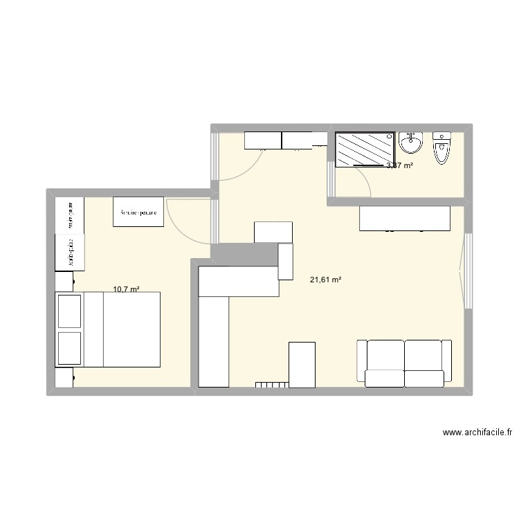 Apparemment . Plan de 3 pièces et 36 m2