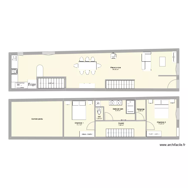 Fains escalier &agrave; gauche. Plan de 9  et 116 m²